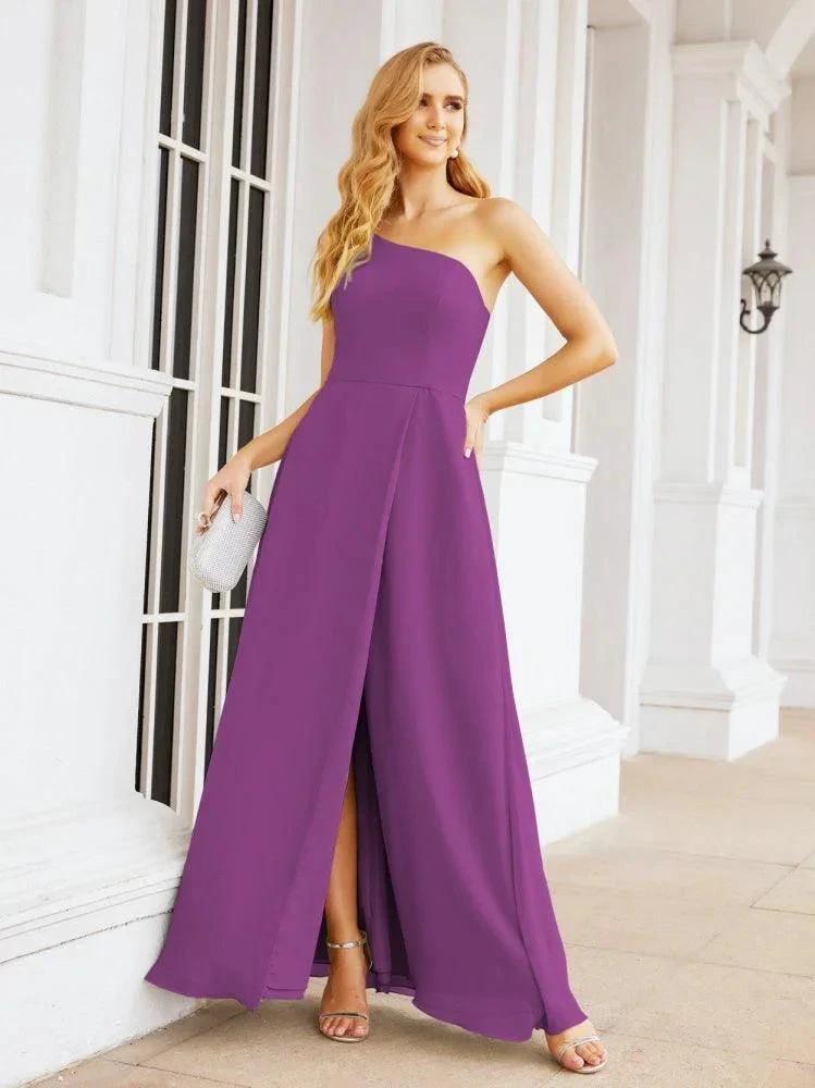 Numbersea Women's One Shoulder Formal Prom Gowns for Mother of The Bride Side Slit Bridesmaid Dresses 28052