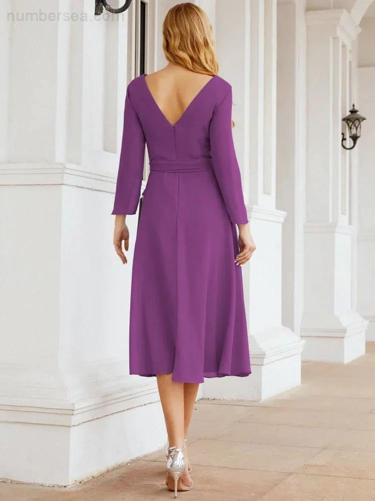 Bridesmaid Dress V-Back Waist Belt Mother of the Bride Wedding Guest SY28031