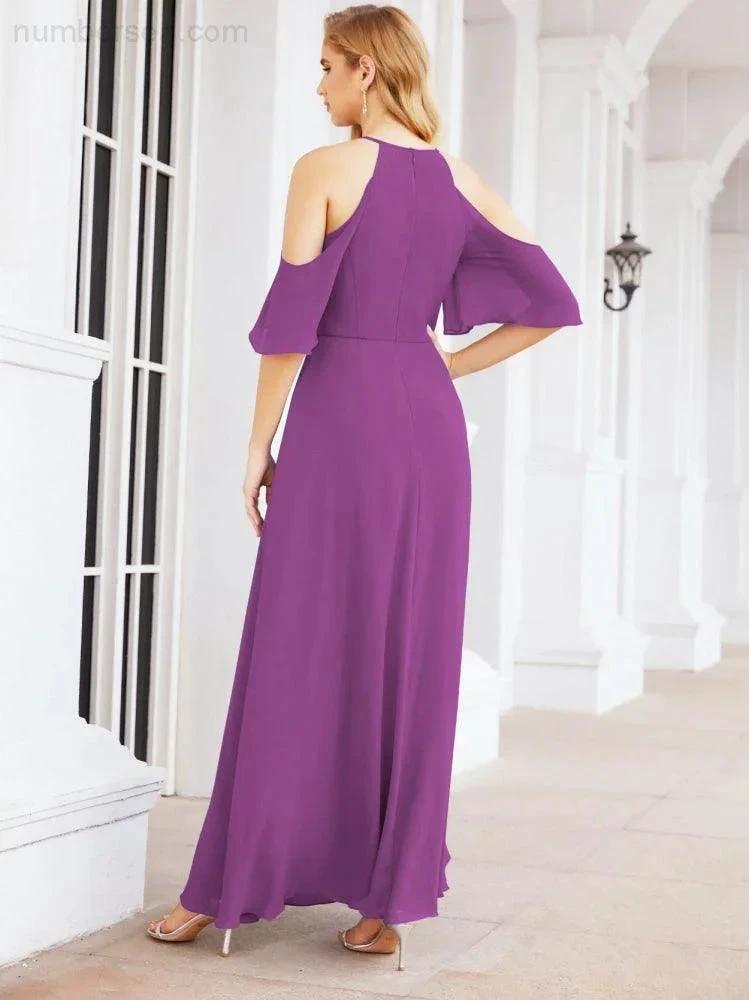 Numbersea Cold Shoulder Bridesmaid Dresses A-Line Long Formal Evening Gowns 28074