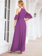 Numbersea Cold Shoulder Bridesmaid Dresses A-Line Long Formal Evening Gowns 28074