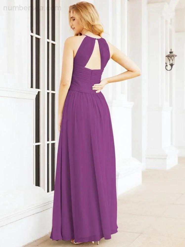 Numbersea Sleeveless Bridesmaid Dresses Long Prom Gown Zipper with Keyhole Back 28056