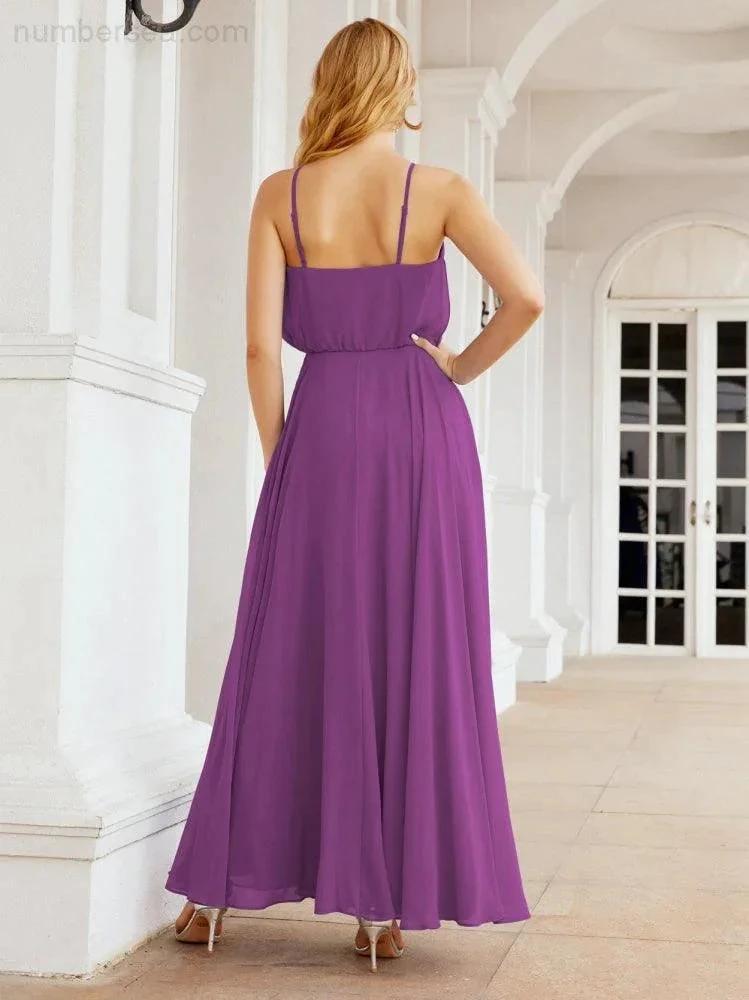 Numbersea  Halter Long Bridesmaid Dresses Formal A line Juniors Dress 28029
