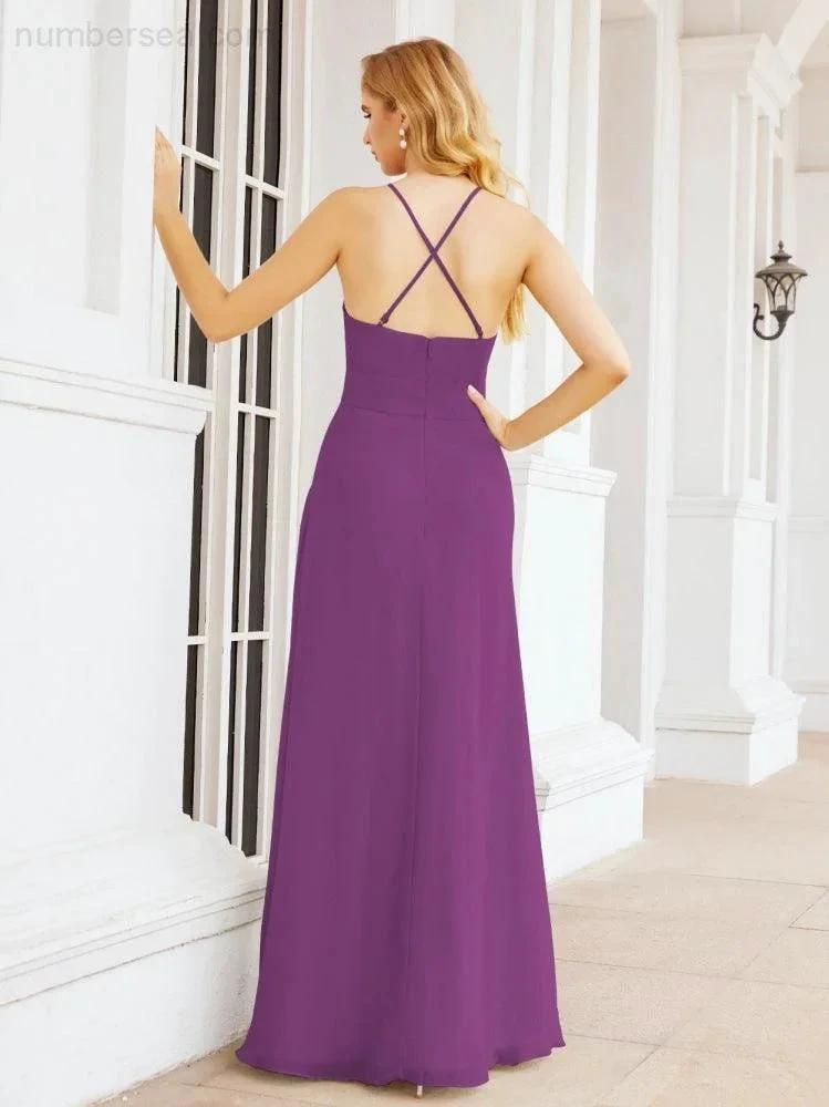 Numbersea Halter Bridesmaid Dresses with Pockets Sleeveless Formal Evening Party Prom Gowns  28055