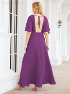 Numbersea V-Neck Bridesmaid Dress Chiffon Long Open Back Formal Dresses for Women Party Evening 28067