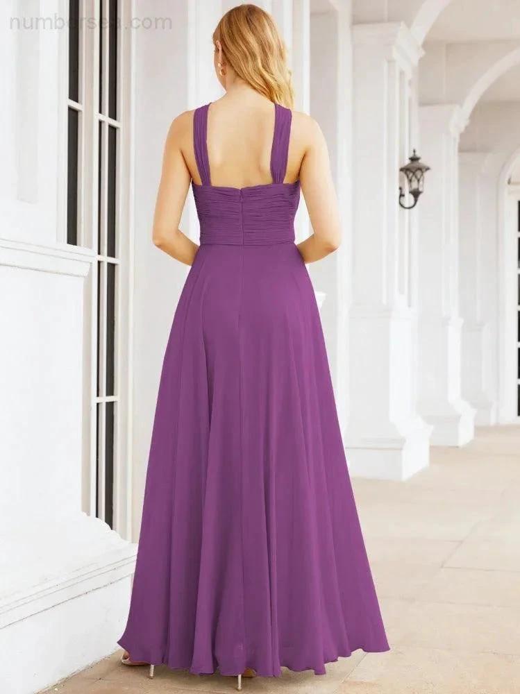 Numbersea Crisscross Halter Bridesmaid Dresses for Party Wedding Evening Prom Maxi Ball Gowns 28053