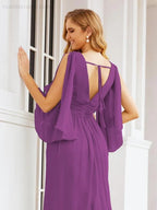 Numbersea Bridesmaid Dresses with Split for Wedding Party Flutter Sleeves 28045