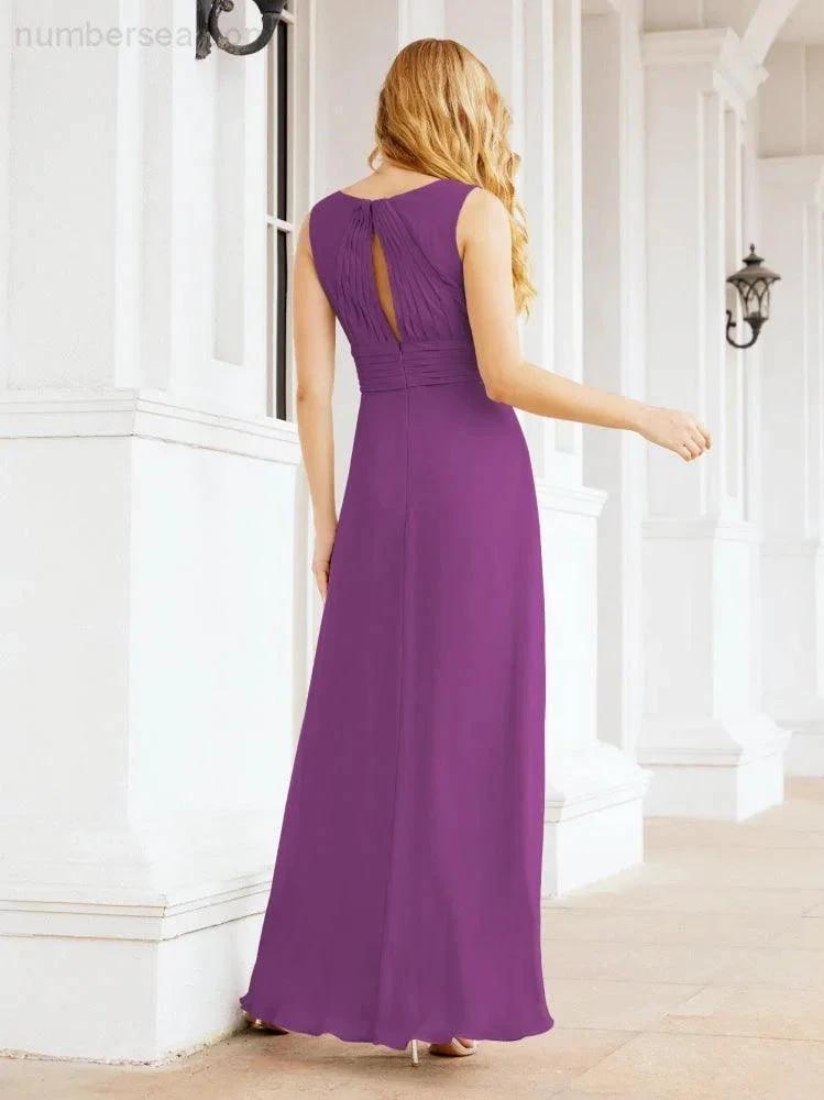 Formal Prom Gown Elegant V-Neck Sleeveless Bridesmaid Dresses for Wedding Party 28037