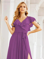 Bridesmaid Dresses with Flutter Sleeves Formal Evening Party Prom Gowns 28044