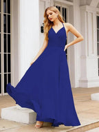 Numbersea Halter Chiffon Bridesmaid Dresses Wedding Appare Sleeveless Formal Prom Dress with Ruffled Back 28035