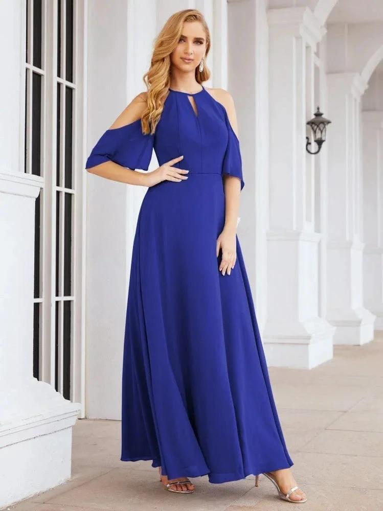 Numbersea Cold Shoulder Bridesmaid Dresses A-Line Long Formal Evening Gowns 28074