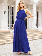 Numbersea  Halter Long Bridesmaid Dresses Formal A line Juniors Dress 28029