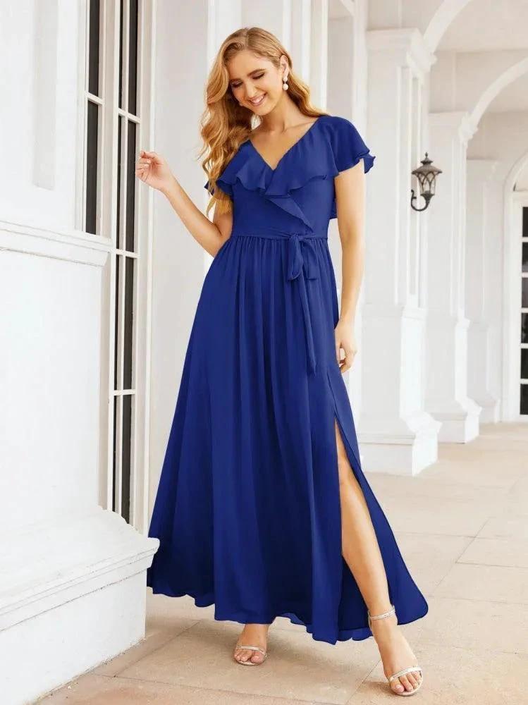 Bridesmaid Dresses with Flutter Sleeves Formal Evening Party Prom Gowns 28044