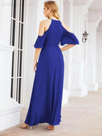 Numbersea Cold Shoulder Bridesmaid Dresses A-Line Long Formal Evening Gowns 28074