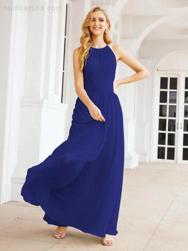 Numbersea Sleeveless Bridesmaid Dresses Long Prom Gown Zipper with Keyhole Back 28056