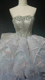 Starry veil feather crystal embellished flower bud dress