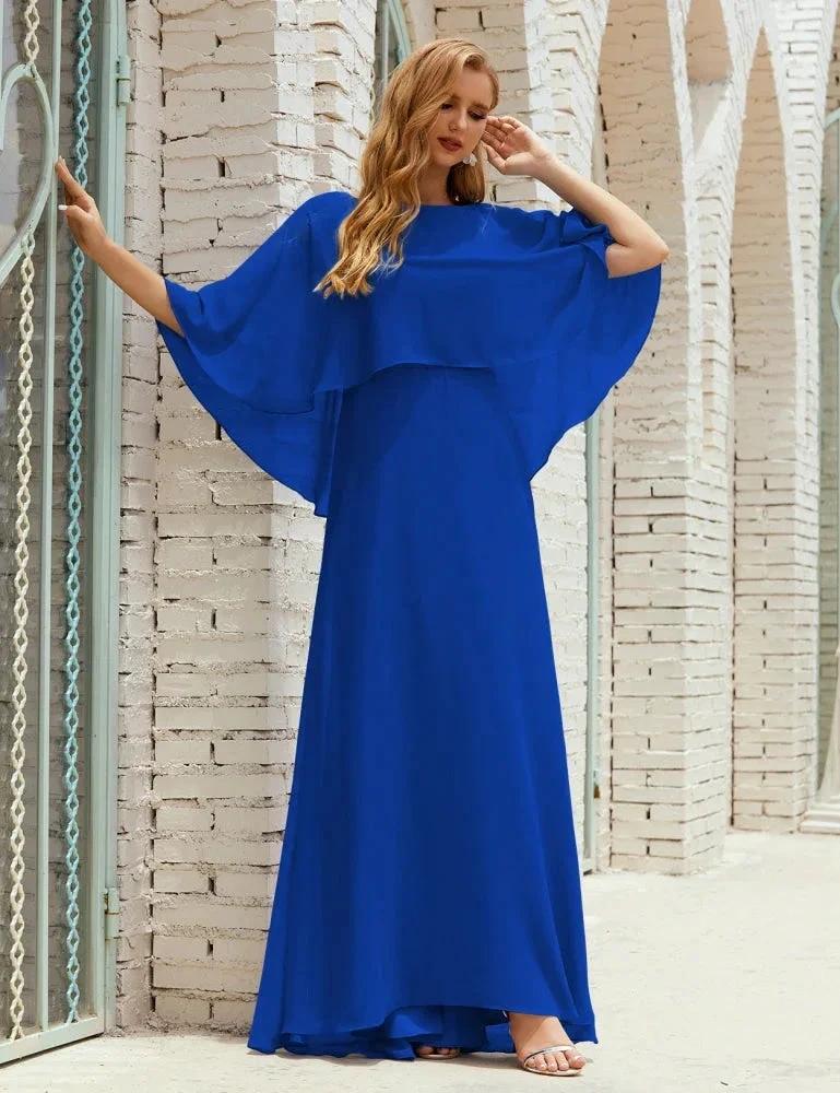 Sunnderly  Bridesmaid Dress Women Long Sleeve V-Neck Chiffon Formal Wedding Party Dress SY28018