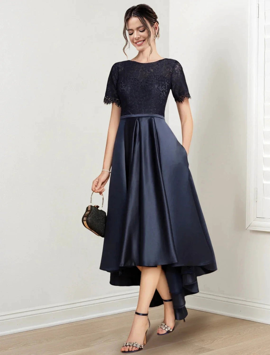 A-Line/Princess Jewel Neck Asymmetrical Mother of the Bride Dresses