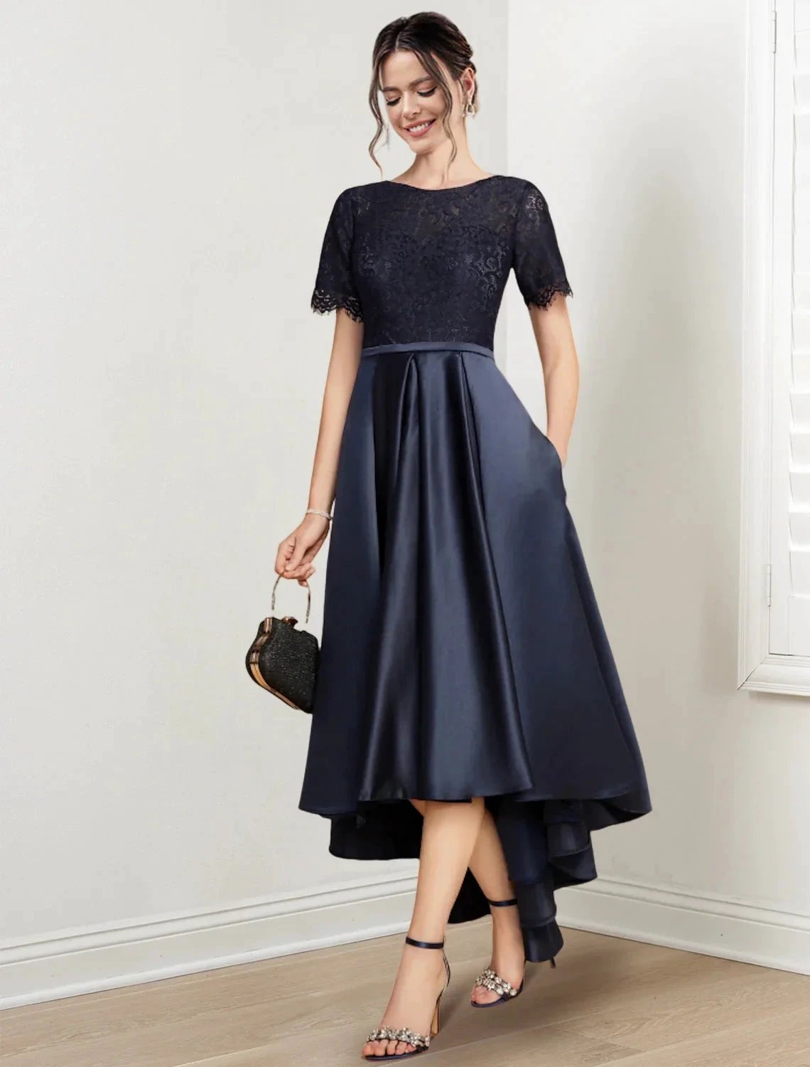 A-Line/Princess Jewel Neck Asymmetrical Mother of the Bride Dresses
