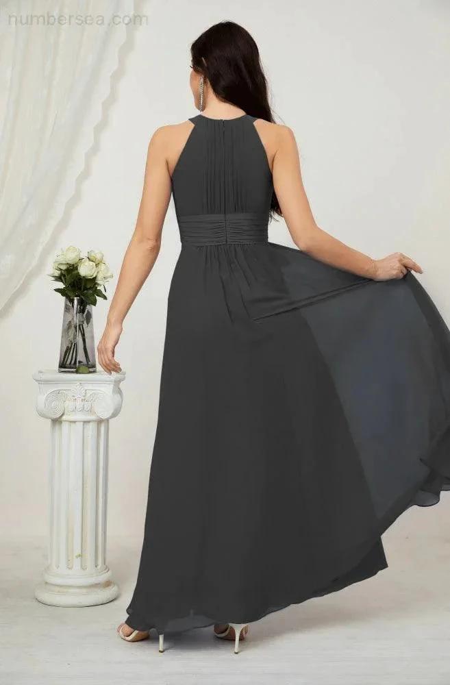 Numbersea Formal Party Gown Dress Chiffon Halter Long Sleeveless Bridesmaid Dresses 2802