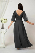 Numbersea  Formal Prom Gown Women V-Neck Chiffon Bridesmaid Dresses Long Bishop Sleeve Party Dress 2807