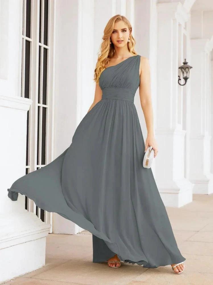 Numbersea One Shoulder Bridesmaid Dresses Long Maxi Formal Evening Party Prom Gowns 28061