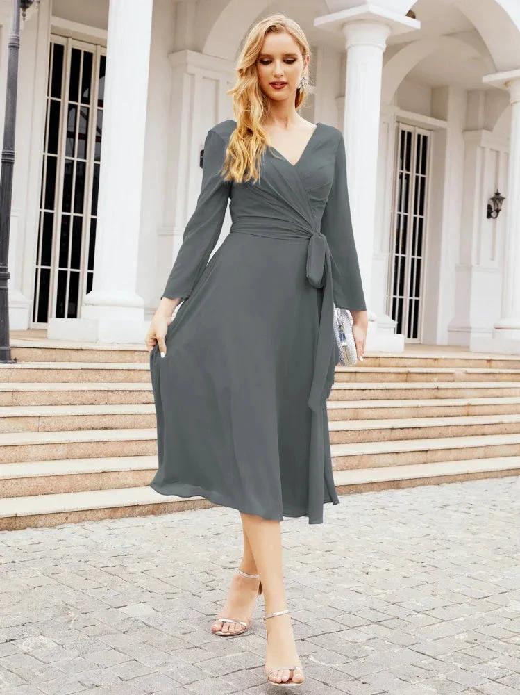 Bridesmaid Dress V-Back Waist Belt Mother of the Bride Wedding Guest SY28031