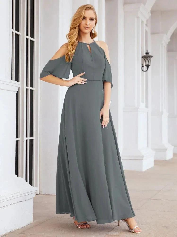 Numbersea Cold Shoulder Bridesmaid Dresses A-Line Long Formal Evening Gowns 28074
