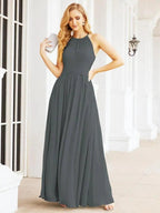 Numbersea Sleeveless Bridesmaid Dresses Long Prom Gown Zipper with Keyhole Back 28056