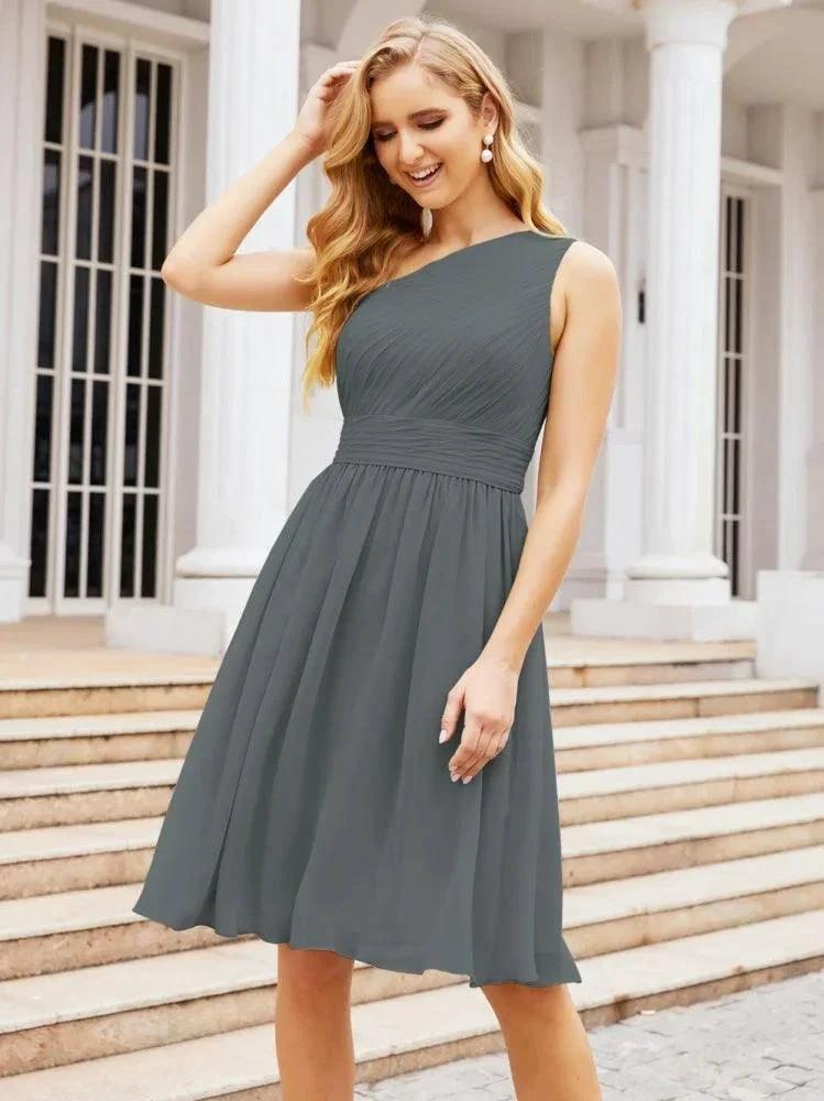 Numbersea Homecoming Dress One Shoulder Pleated Short Formal Prom Gowns 28046
