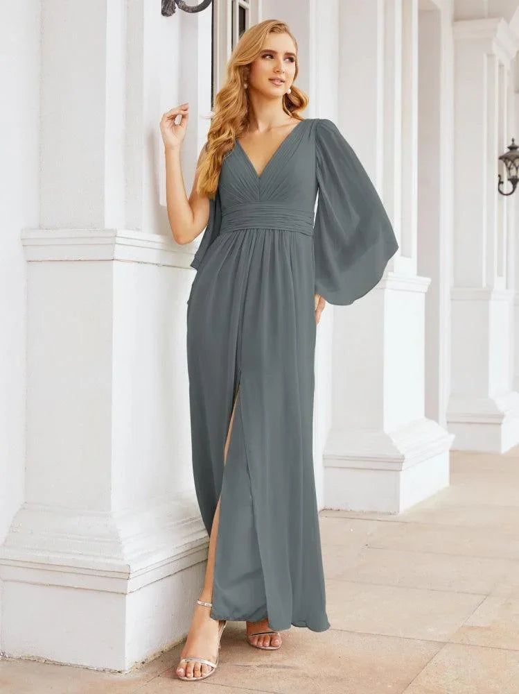Numbersea Bridesmaid Dresses with Split for Wedding Party Flutter Sleeves 28045