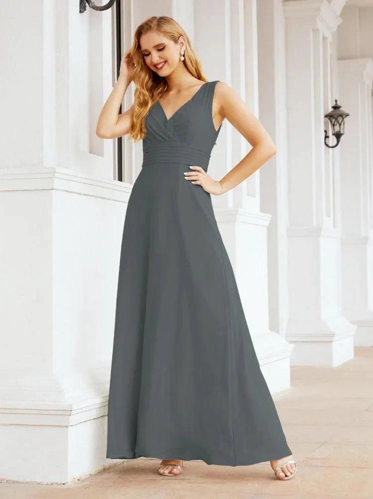 Formal Prom Gown Elegant V-Neck Sleeveless Bridesmaid Dresses for Wedding Party 28037