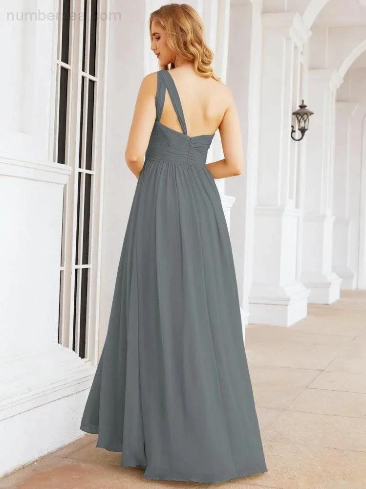 Numbersea One Shoulder Bridesmaid Dresses Long Maxi Formal Evening Party Prom Gowns 28061