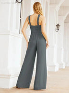 Numbersea Crisscross Neck Jumpsuit Formal Evening Dress Long Bridesmaid Dresses Bell-bottomed Pants 28033