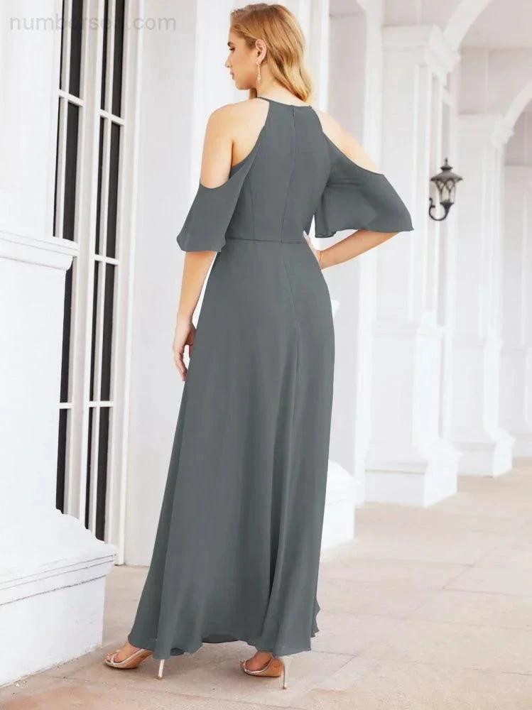 Numbersea Cold Shoulder Bridesmaid Dresses A-Line Long Formal Evening Gowns 28074
