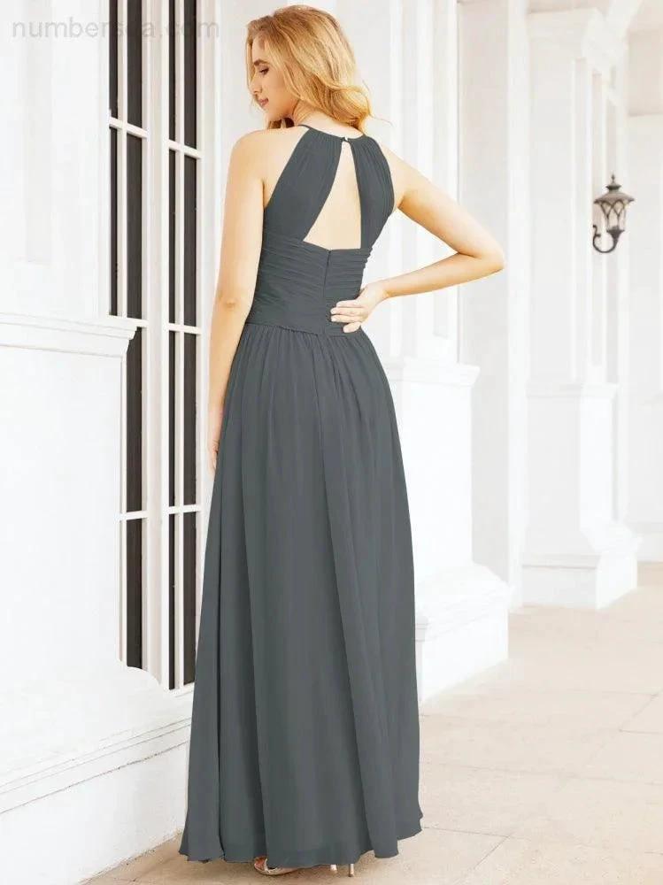 Numbersea Sleeveless Bridesmaid Dresses Long Prom Gown Zipper with Keyhole Back 28056