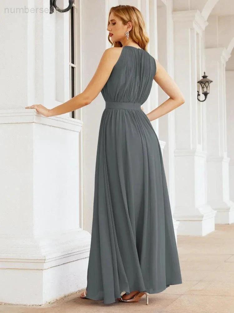 Numbersea Halter Bridesmaid Dress Empire Waist Formal Evening Prom Gown for Mother of The Bride 28030
