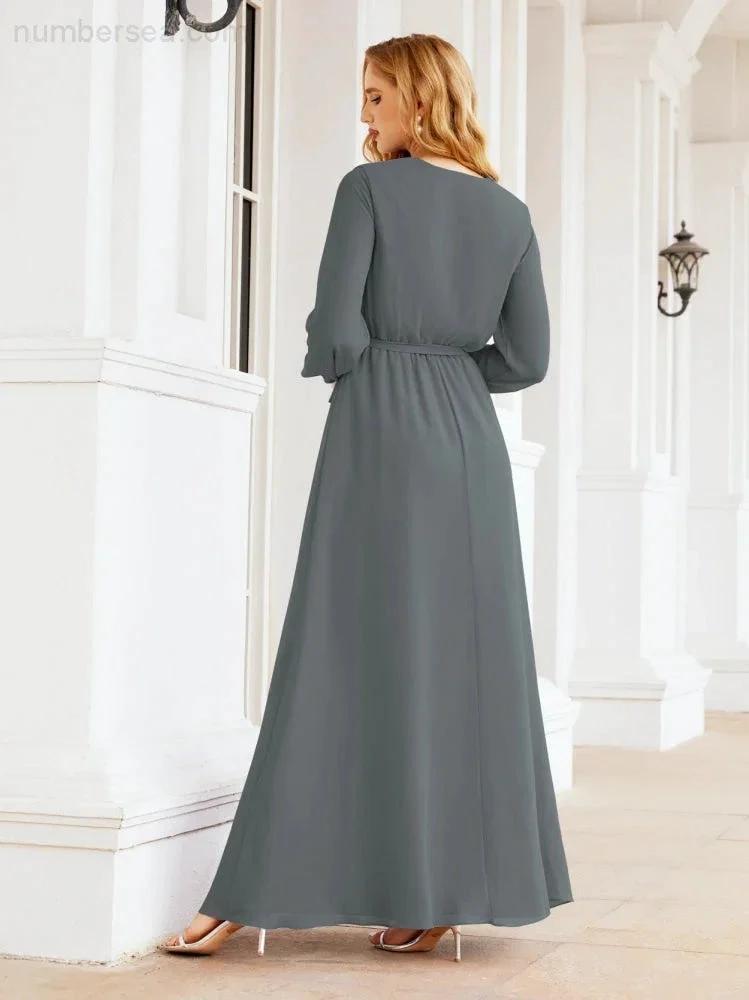 Sunnderly Women's Chiffon Bridesmaid Dress A line Long Sleeves Formal Evening Prom Gown for Wedding Guest SY28032