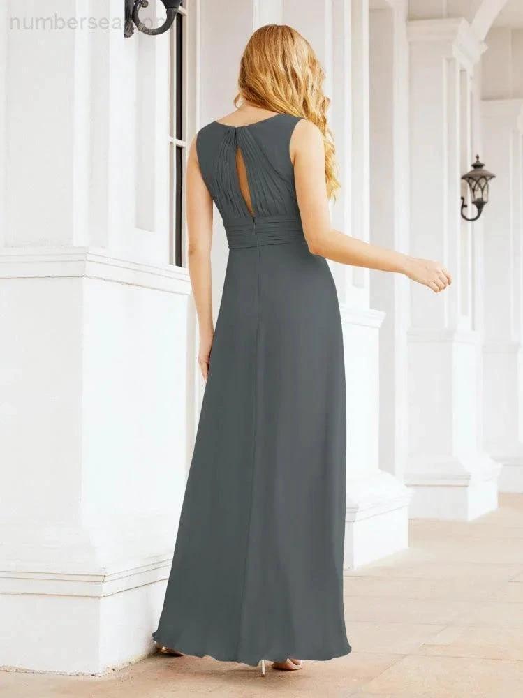 Formal Prom Gown Elegant V-Neck Sleeveless Bridesmaid Dresses for Wedding Party 28037