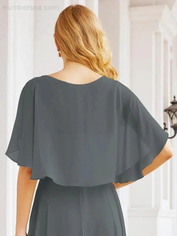 Numbersea Bridesmaid Dresses for Wedding Formal Evening Party Prom Gown with Cape 28050