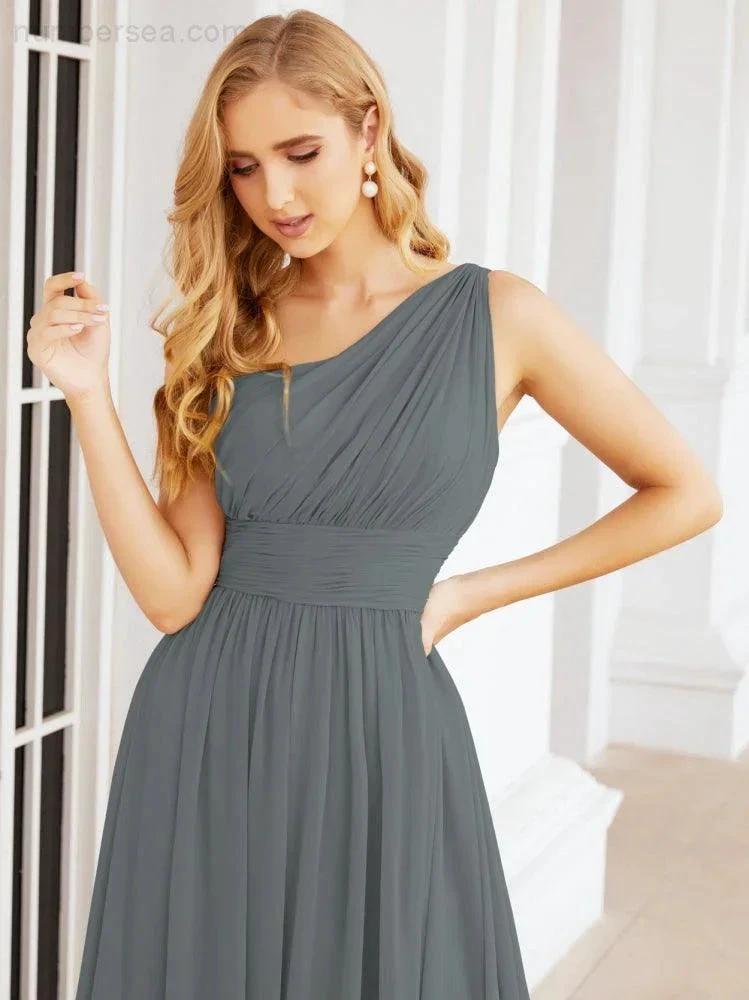 Numbersea One Shoulder Bridesmaid Dresses Long Maxi Formal Evening Party Prom Gowns 28061