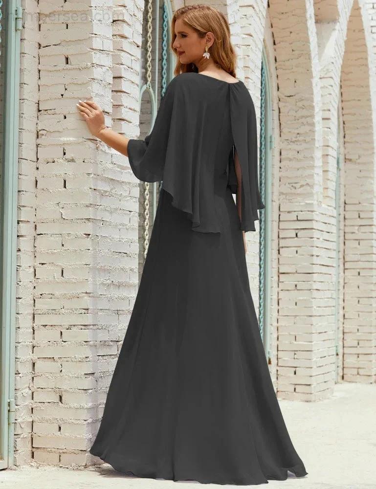 Sunnderly  Bridesmaid Dress Women Long Sleeve V-Neck Chiffon Formal Wedding Party Dress SY28018