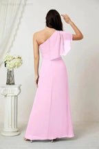 Numbersea  Chiffon Ruffled One Shoulder Long Bridesmaid Dresses A-line Formal Evening Gown Side Split 2809