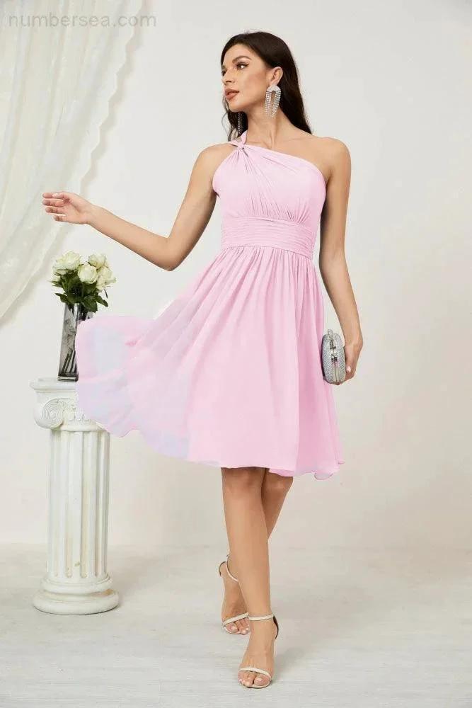 Numbersea Women Chiffon Short One Shoulder Bridesmaid Dress Formal Dresses for Party Homecoming  2804