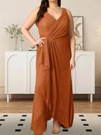 A-Line V-Neck Ruched Metallic Mesh Dress