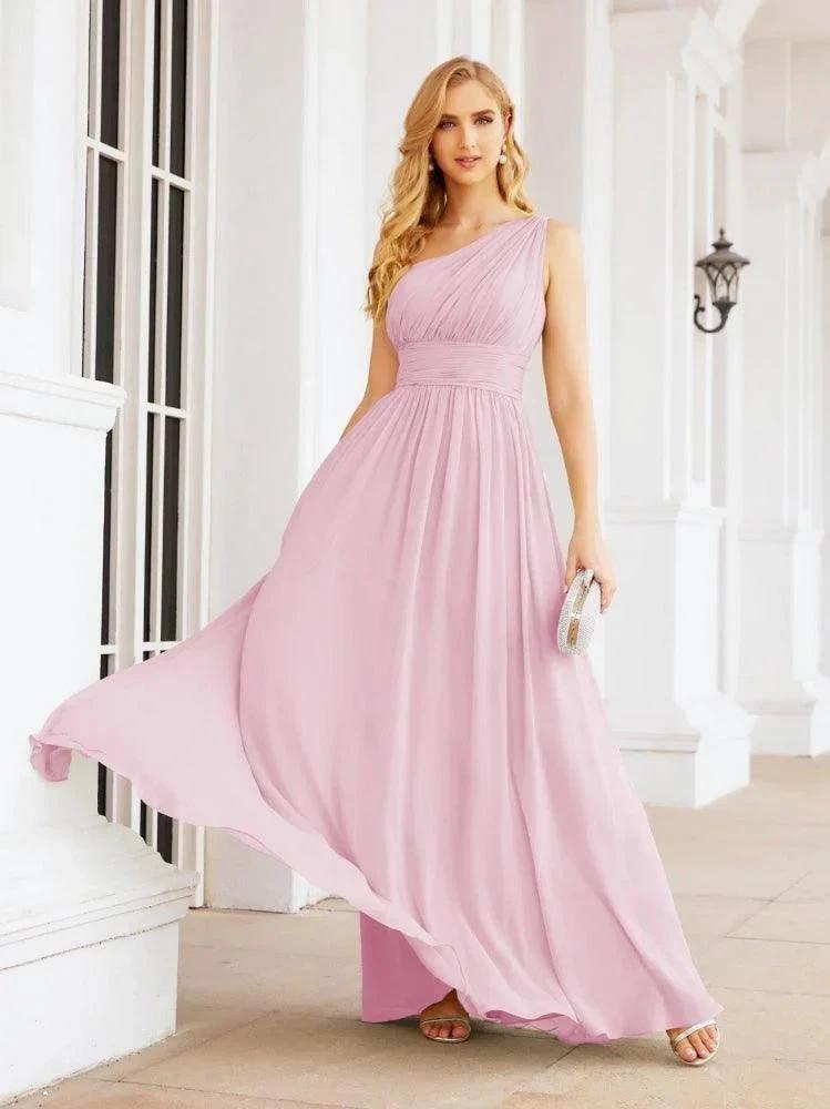 Numbersea One Shoulder Bridesmaid Dresses Long Maxi Formal Evening Party Prom Gowns 28061
