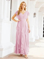 Ruffled Bridesmaid Dresses with Sleeves Long Formal Party Dress 28041