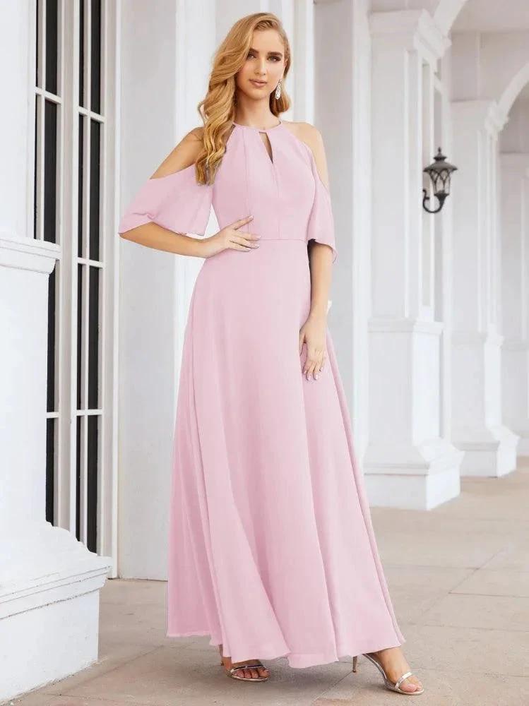 Numbersea Cold Shoulder Bridesmaid Dresses A-Line Long Formal Evening Gowns 28074
