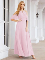 Numbersea Cold Shoulder Bridesmaid Dresses A-Line Long Formal Evening Gowns 28074