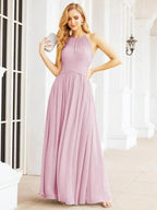Numbersea Sleeveless Bridesmaid Dresses Long Prom Gown Zipper with Keyhole Back 28056