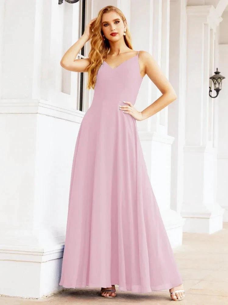 Numbersea Spaghetti Strap Bridesmaid Dresses V Neck Butterfly Back Fromal Evening Party Prom Gown 28036